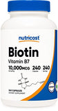 Nutricost Biotin (Vitamin B7) 10,000mcg (10mg) Vitamin Supplement, 240 Capsules - Vegetarian, Gluten Free, Quick Release, Non-GMO