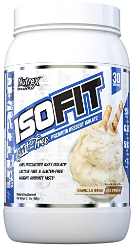 Nutrex Research IsoFit | Whey Protein Powder Instantized 100% Whey Protein Isolate | Muscle Recovery, Lactose-Free, Gluten-Free | Vanilla Bean Ice Cream 2lbs 30 Servings