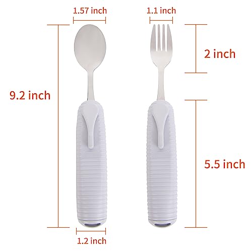 Pekokavo Adaptive Utensils Set, Angle Adjustable Arthritis Aid Silverware for Parkinsons, Hand Tremors, with Non-Slip Easy Grip Handle (4 Count (2 Spoon + 2 Fork))