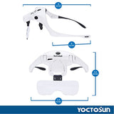 YOCTOSUN Magnifying Glasses with 4 LED Lights, Head Mount Magnifier with Storage Case,5 Lenses, Headband, Hands Free Lighted Head Magnifying Visor for Hobby Crafts & Close Work