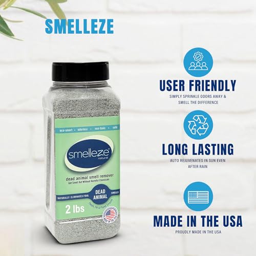 SMELLEZE Natural Dead Animal Odor Removal 2 lbs Granules: Eliminate Dead Rat, Mice, Squirrel, Chipmunk, Raccoon & Bat Smell. Safe for Indoor & Outdoor Use