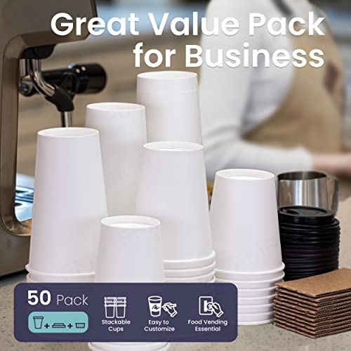 Hot Beverage Disposable White Paper Coffee Cup with Black Dome Lid and Kraft Sleeve Combo, Extra Small 50 Count (Pack of 1) 10 oz