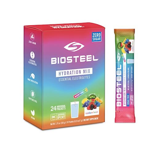 BioSteel Sports BioSteel Hydration Mix, Sugar-Free with Essential Electrolytes, Rainbow Twist, 24 Single Serving Packets