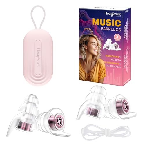 Hearprotek Concert Ear Plugs, 2Pairs Reusable high Fidelity Musician Ear Plugs for Concerts Loud Music-Noise Reduction Ear Protection earplugs for Rave,Festival,Music,Tinnitus Relief 23dB (Rose Gold)