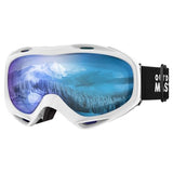 OutdoorMaster OTG Ski Goggles - Over Glasses Ski/Snowboard Goggles for Men, Women & Youth - 100% UV Protection (White Frame + VLT 36% IceBlue Lens)