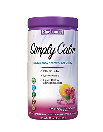 Bluebonnet Nutrition Simply Calm Powder, for Calm*, Muscle Cramps*, Stress Relief*, Soy-Free, Gluten-Free, Non-GMO, Kosher Certified, Dairy-Free, Vegan, 16 oz, 82 Servings, Raspberry Lemon Flavor