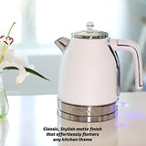 OVENTE Electric Stainless Steel Hot Water Kettle 1.7 Liter Victoria Collection, 1500 Watt Power Tea Maker Boiler with Auto Shut-Off Boil Dry Protection Removable Filter and Water Gauge, White Matte