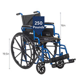 Drive Medical Blue Streak Wheelchair with Flip Back Desk Arms, Swing Away Footrests, 16 Inch Seat