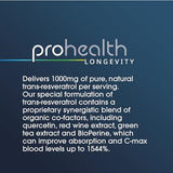 ProHealth 1,000 mg Trans-Resveratrol. 99.5% Pure, 15X Better Absorption from 420mg Polyphenol Complex (Quercetin, Red Wine & Green Tea, BioPerine) (1000mg Per 2-Capsule Serving) (60 Capsules) 3 Pack