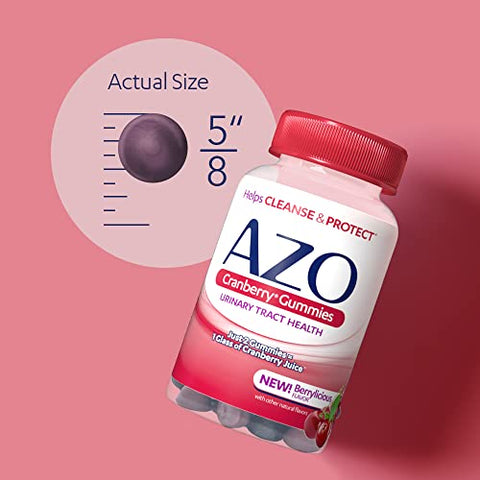 AZO Cranberry Urinary Tract Health Gummies Dietary Supplement, 2 Gummies = 1 Glass of Cranberry Juice, Helps Cleanse & Protect, Natural Mixed Berry Flavor, Non-GMO, 72 Gummies