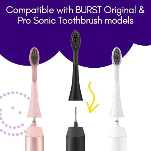 BURST Toothbrush Heads - Genuine BURST Electric Toothbrush Replacement Heads for BURST Original & Pro Sonic Toothbrushes – Ultra Soft Bristles for Deep Clean, Stain & Plaque Removal - 3-Pack, Black