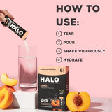 HALO Hydration Electrolyte Powder Packets – Peach - 24 Servings (5g Each) - Organic Hydration Drink with Low Sugar + Essential Vitamins + Minerals - Vegan