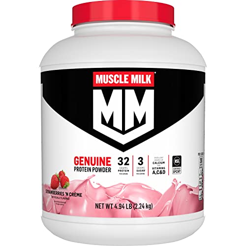 Muscle Milk Genuine Protein Powder, Strawberries 'N Crème, 32g Protein, 5 Pound