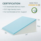 Bed Wedge Pillow, 12" 24" 24" Triangle Pillow Wedge, Bamboo Cooling Memory Foam Top, Elevated Support Wedge Pillow for Relieving Acid Reflux, Heartburn, Snoring and GERD