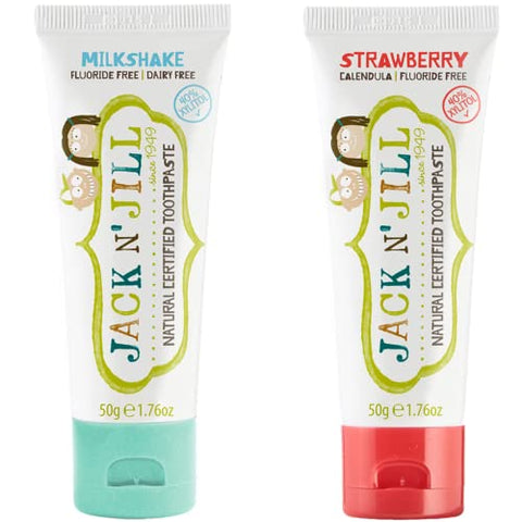 Jack N' Jill Kids Natural Kids Toothpaste with Xylitol: Strawberry & Milkshake - Gluten Free, Vegan, Fluoride-Free, SLS-Free, Dairy-Free- 1.76 oz (Pack of 2)
