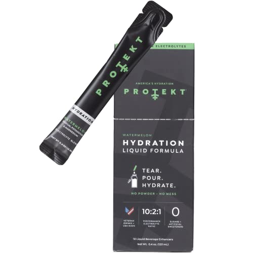 Protekt Hydration Liquid Electrolyte Packets - Organic Electrolytes and Sugar-Free Packets - 10:2:1 Sodium, Potassium, Magnesium Ratio for Electrolyte Balance - Hydration Pack of 10 - Watermelon