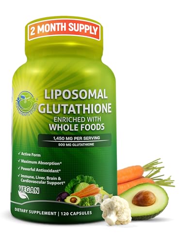 Liposomal Glutathione 500mg Made with Organic Whole Foods - Glutathione Liposomal Supplement for Maximum Absorption - Master Antioxidant & Detoxifier - Immune & Cardiovascular Support - 120 count
