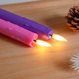 Mavandes Flameless Flickering Advent Taper Candles Remote, 7.5 Inch Purple and Pink Battery Operated LED Candles Timer,Set of 4 Plastic Dripping-Wax Effect Flameless Candlesticks(0.86” Dia)