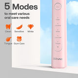Bitvae R2 Rotating Electric Toothbrush for Adults with 8 Brush Heads, 5 Modes Rechargeable Power Toothbrush with Pressure Sensor, Pink