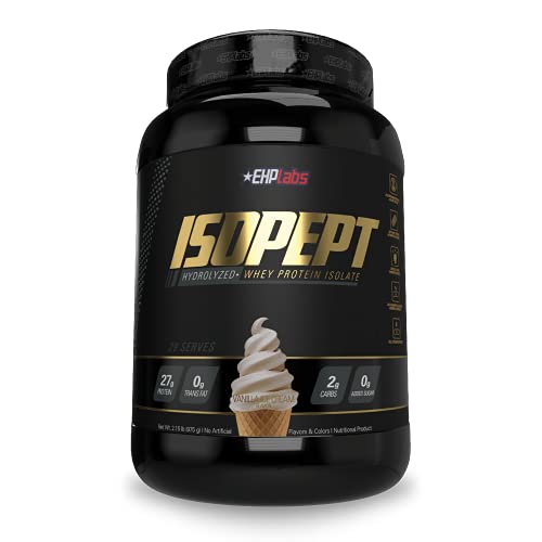 IsoPept Hydrolyzed Whey Protein Powder by EHPlabs - 100% Whey Protein Isolate & Hydrolysate, 27g of Protein, Non-GMO, Gluten Free, Fast Absorbing, Easy Digesting, 27 Serves (Vanilla Ice-Cream)