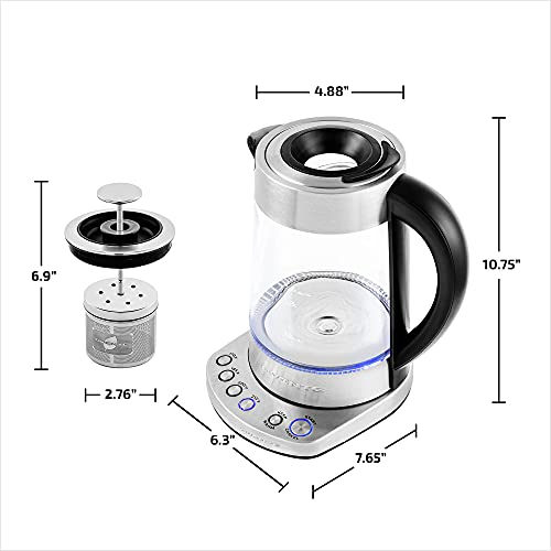 OVENTE Glass Electric Kettle Hot Water Boiler 1.7 Liter ProntoFill Tech Portable Kettle w/ Set Temperature Control, 1500W Keep Warm BPA Free w/ Stainless Steel Base & Tea Maker Infuser - Silver KG733S