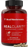 Real Mushrooms RealClarity Mushroom Powder Capsules - Brain Supplement with KSM-66 Ashwagandha Extract for Mental Clarity, Focus - Organic Lions Mane Capsules Focus Supplements for Adults, 60ct