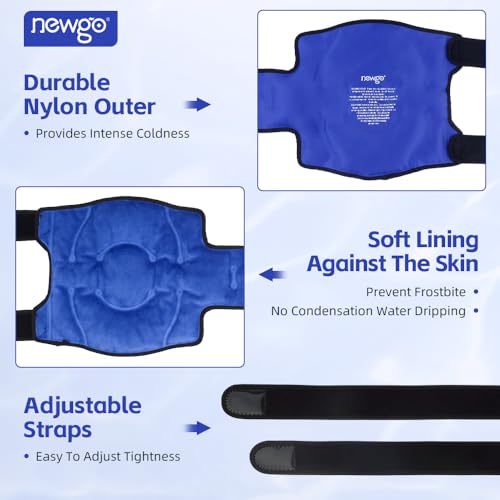 NEWGO Ice Pack for Knee Replacement Surgery, Reusable Gel Cold Pack Knee Ice Pack Wrap Around Entire Knee for Knee Injuries, Knee Ice Wrap for Pain Relief, Swelling, Bruises - Blue