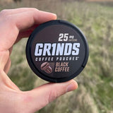 Grinds Coffee Pouches | 6 Cans of Black Coffee | 18 Pouches Per Can | 1 Pouch eq. 1/4 Cup of Coffee (Black Coffee)