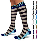 SB SOX Compression Socks (20-30mmHg) for Men & Women – Best Compression Socks for All Day Wear, Better Blood Flow, Swelling! (Medium, Stripes-Gray/Blue)