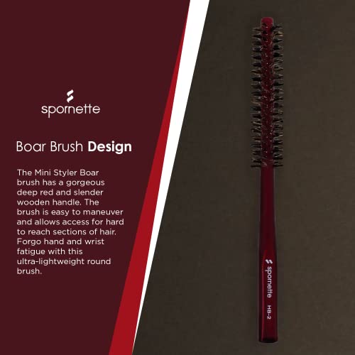 Spornette Mini Styler Boar Bristle .75 inch Round Brush (#HB-2) for Blowouts, Volume, Styling, Finishing, Curling & Setting Short, Curly, Wavy, Straight, Thick, Normal or Thin Hair on Men & Women