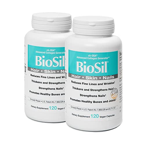 Biosil - 120 Vegan Capsules, Pack of 2 - with Patented ch-OSA Complex - Increase Collagen Production for Beautiful Hair, Skin & Nails - GMO Free - 240 Total Servings