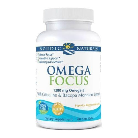 Nordic Naturals Omega Focus, Lemon - 60 Soft Gels - 1280 mg Omega-3 + Citicoline & Bacopa Monnieri Extract - Focus, Attention, Memory, Brain Health - Non-GMO - 30 Servings