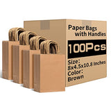 RACETOP Brown Paper Bags with Handles Bulk, 100Pcs, 8x4.5x10.8Inches, Gift Bags, Brown Kraft Paper Bags, Gift Bags Bulk, Retail Bags, Party Bags, Shopping Bags, Favor Bags