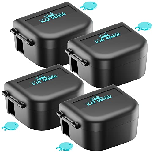 Kat Sense Mouse Bait Station, Rodent Box to Secure Mice Poison, Mouse Traps Outdoor, Tamper Proof Mousetraps No See Kill, New Better Design Opens Easily with Key & Entices Mice to Enter, Set of 4