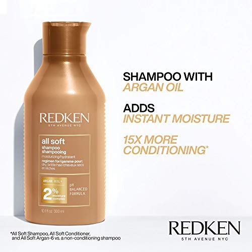 Redken All Soft Shampoo, Conditioner and Heavy Cream Treatment | For Dry / Brittle Hair | Moisturizes & Provides Intense Softness | With Argan Oil