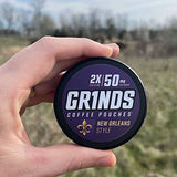 Grinds Coffee Pouches | 6 Cans of New Orleans | Made in the USA | 18 Pouches Per Can | 2x Caffeine 1 Pouch eq. 1/2 Cup of Coffee (New Orleans)