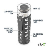 Ello Syndicate Glass Water Bottle with One-Touch Flip Lid, Grey , 20-ounce