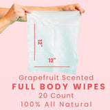 HyperGo Full-Body Rinse-Free Hypoallergenic Biodegradable Bathing Shower Wipes –All Natural, Refreshing Anytime, Post Workout, Camping, Travel, Daily Life, 12”x12” X-Large Grapefruit, Pack of 1
