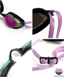 ARENA Unisex Adults Python Racing Swim Goggles for Men and Women Anti-Fog Mirror Lens Max Comfort Dual Strap, Violet/Black/Violet