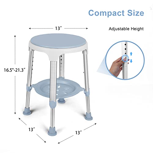 LEACHOI Shower Chair for Inside Shower, Tool-Free Assembly Swivel Shower Stool with Storage Tray, Adjustable Tub Chair and Bathroom Stool for Seniors, Elderly, Handicap & Disabled -300lbs