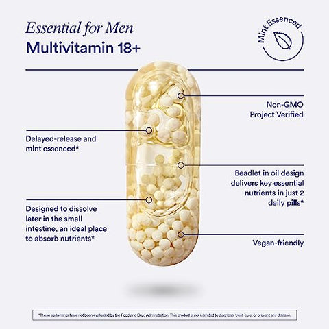 Ritual Multivitamin for Men 18+ with Zinc, Vitamin A and D3 for Immune Function Support*, Omega-3 DHA, B12, K2, Gluten Free, Non-GMO, Mint Essenced, 30 Day Supply, 60 Vegan Capsules