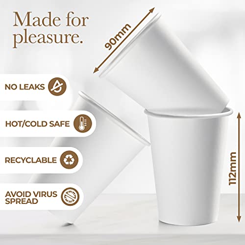 Disposable Coffee Cups with Lids 12 oz (100 Pack) - To Go Cups for Hot & Cold Drinks, Tea, Hot Chocolate, Water - Poly-Coated for No Condensation with Rolled Edge - Coffee Cup Bundle