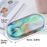 Fintie 2 in 1 Contact Lens Case and Eyeglasses Case, Double Sided Portable Contact Lens Travel Case with Built-in Mirror, Tweezer and Contact Lens Solution Bottle Included, Emerald Marble