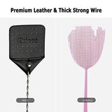 3 Pack Sturdy Leather Fly Swatter - Heavy Duty Flyswatter with Durable Metal Handle, 17.5” Rustic Bug Swatter for Flies, Bees, and More