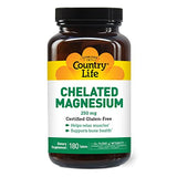 Country Life, Chelated Magnesium 250mg, Supports Bone and Immune Health, Daily Supplement, 180 ct