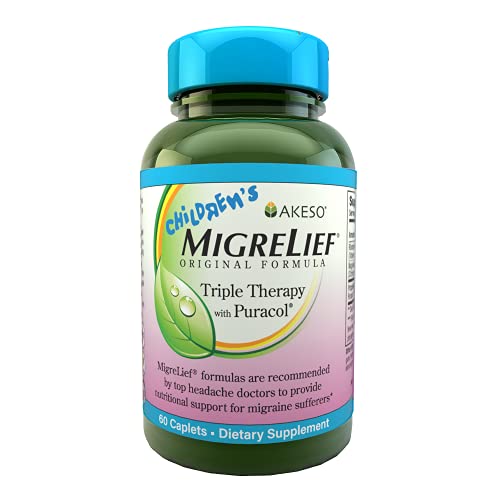 Children's MigreLief® - Triple Therapy with Puracol™ - Nutritional Support for Pediatric Migraine Sufferers - 60 Caplets/1 Month Supply