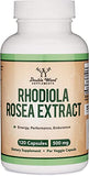 Rhodiola Rosea Supplement 500mg, 120 Vegan Capsules (Manufactured and Third Party Tested in The USA, 3% Salidrosides, 1% Rosavins Extract) for Performance, Calming, Motivation by Double Wood