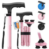 BigAlex Folding Walking Cane for Elderly Adjustable & Portable Walking Stick for Seniors,Pivoting Quad Base,Lightweight,Collapsible with Carrying Bag for Men/Woman