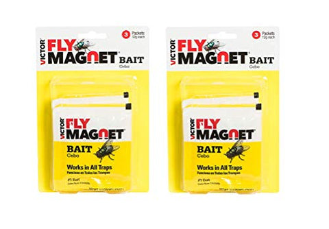 2-Pack Victor Fly Magnet Replacement Bait (3-Packets of 12g Bait per Pack=6 baits); Patented Non-Poisonous Bait for Outdoor use; Children, Pets&Environment Safe. Works w/Victor Fly Magnet Trap!