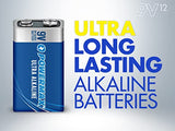 Powermax 12-Count 9V Batteries, Ultra Long Lasting Alkaline Battery, 7-Year Shelf Life, Reclosable Packaging